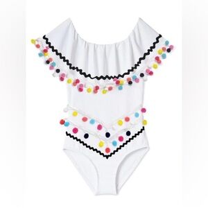 Stella cove girls white Pom Pom one piece swimsuit size 10